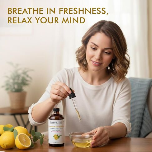 Majestic Pure Lemon Eucalyptus Essential Oil 4 Fl Oz - Fresh Citrus Scent for Diffuser, Home & Cleaning - Crisp, Uplifting Fragrance - Pure & Blend-Friendly Essential Oil in Saudi Arabia