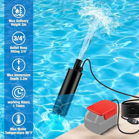 Cordless Submersible Water Pump for Milwaukee 18V Battery, 500GPH Portable Utility Pump with Sediment Filter for Pools, Gardens, Ponds, and Aquariums (Tool Only) in Kuwait