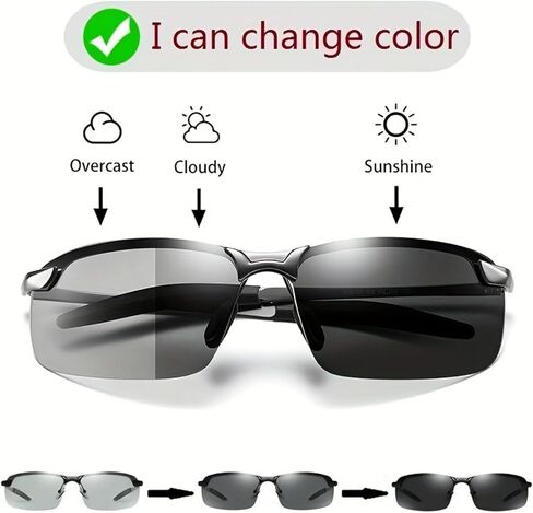 Polarized Photochromic Glasses, Rimless Chameleon Lens for Day & Night Use, Ideal for Fishing, Driving, Hiking, Camping in Saudi Arabia