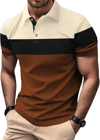 Soly Hux Men Golf Shirt Color Block Little Print Short Sleeve Collared Dorts تعمل القمصان غير الرسمية in Saudi Arabia