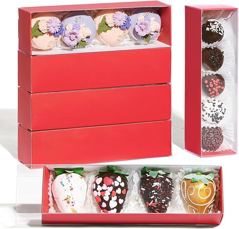 TEMLQPACK Bakery Packaging Supplies: 12Pack White Chocolate Covered Strawberry Box for 4, Macaron Boxes, Long Treat Box for Truffles, Cookies, Ores, Chocolate Cocoa Bombs & Cake Ball in Saudi Arabia