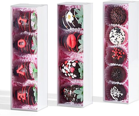 TEMLQPACK Bakery Packaging Supplies: 12Pack White Chocolate Covered Strawberry Box for 4, Macaron Boxes, Long Treat Box for Truffles, Cookies, Ores, Chocolate Cocoa Bombs & Cake Ball in Saudi Arabia