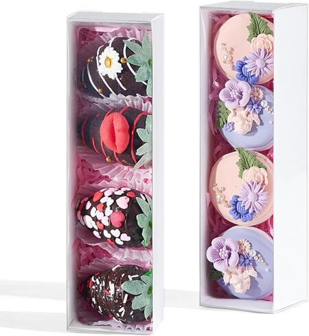 TEMLQPACK Bakery Packaging Supplies: 12Pack White Chocolate Covered Strawberry Box for 4, Macaron Boxes, Long Treat Box for Truffles, Cookies, Ores, Chocolate Cocoa Bombs & Cake Ball in Saudi Arabia
