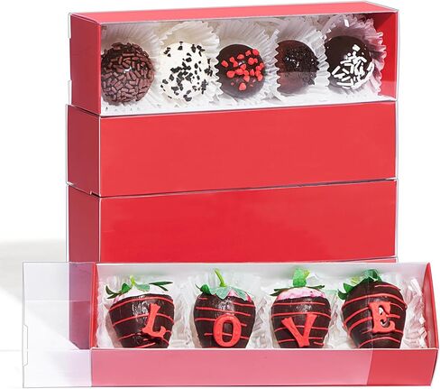 TEMLQPACK Bakery Packaging Supplies: 12Pack White Chocolate Covered Strawberry Box for 4, Macaron Boxes, Long Treat Box for Truffles, Cookies, Ores, Chocolate Cocoa Bombs & Cake Ball in Saudi Arabia
