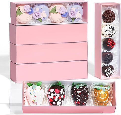 TEMLQPACK Bakery Packaging Supplies: 12Pack White Chocolate Covered Strawberry Box for 4, Macaron Boxes, Long Treat Box for Truffles, Cookies, Ores, Chocolate Cocoa Bombs & Cake Ball in Saudi Arabia