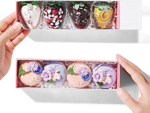 TEMLQPACK Bakery Packaging Supplies: 12Pack White Chocolate Covered Strawberry Box for 4, Macaron Boxes, Long Treat Box for Truffles, Cookies, Ores, Chocolate Cocoa Bombs & Cake Ball in Saudi Arabia