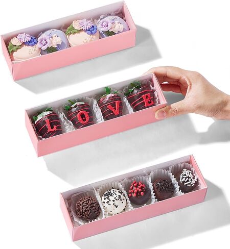 TEMLQPACK Bakery Packaging Supplies: 12Pack White Chocolate Covered Strawberry Box for 4, Macaron Boxes, Long Treat Box for Truffles, Cookies, Ores, Chocolate Cocoa Bombs & Cake Ball in Saudi Arabia