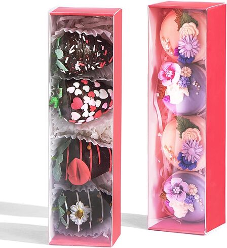 TEMLQPACK Bakery Packaging Supplies: 12Pack White Chocolate Covered Strawberry Box for 4, Macaron Boxes, Long Treat Box for Truffles, Cookies, Ores, Chocolate Cocoa Bombs & Cake Ball in Saudi Arabia