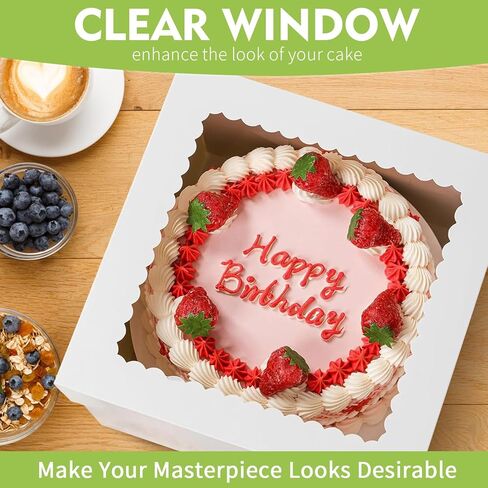 10 Pcs Cake Boxes, 12x12x8 Inch Tall Cake Box with Clear Window, White Cardboard Bakery Boxes, Disposable Cake Transport Containers with Lids for Multi-Layer Cakes Pie Dessert Wedding Birthday in Saudi Arabia