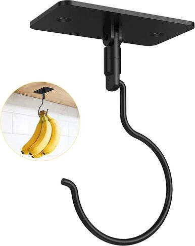 Banana Hook, 360° Rotatable Metal Banana Hanger Under Cabinet, 2 Installation Options Adhesive and Drill, Magnetic Foldable, Black, 1 Pcs in Saudi Arabia