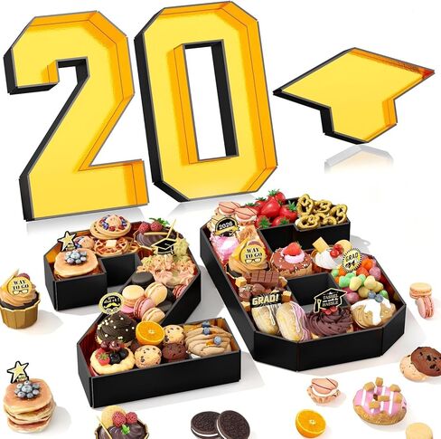 أرقام Charcuterie 2026 قابلة للتعبئة، 13.78 بوصة، ورق مقوى أبيض 2026 للفحم، رقم 2026 صينية لكوكيز الشوكولاتة صندوق كب كيك على شكل زهور مع قبعة تخرج، فئة 2026 ديكورات التخرج in Kuwait