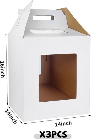 KEEPARTY 3PCS White Tall Cake Boxes Tier Cakes 14x14x16 Inch Layer Cakes Carrier Tall Baking Carrier with Window Portable Cake Box Containers for Wedding Party Favors in Saudi Arabia