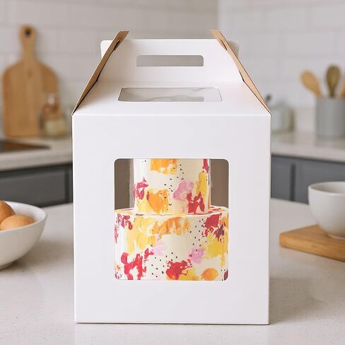 KEEPARTY 3PCS White Tall Cake Boxes Tier Cakes 14x14x16 Inch Layer Cakes Carrier Tall Baking Carrier with Window Portable Cake Box Containers for Wedding Party Favors in Saudi Arabia
