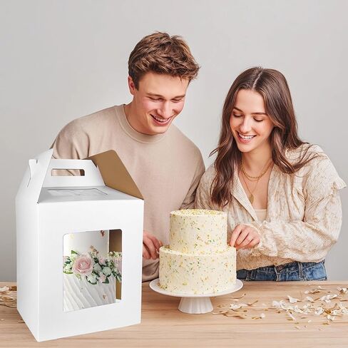 KEEPARTY 3PCS White Tall Cake Boxes Tier Cakes 14x14x16 Inch Layer Cakes Carrier Tall Baking Carrier with Window Portable Cake Box Containers for Wedding Party Favors in Saudi Arabia