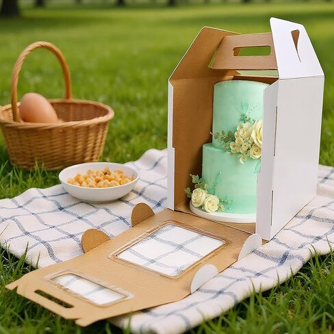 KEEPARTY 3PCS White Tall Cake Boxes Tier Cakes 14x14x16 Inch Layer Cakes Carrier Tall Baking Carrier with Window Portable Cake Box Containers for Wedding Party Favors in Saudi Arabia