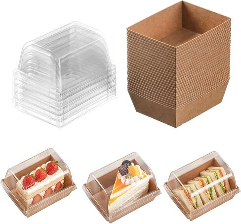 50 Pcs Small Charcuterie Boxes with Clear Lids and Forks - To Go Paper Rectangle Charcuterie Box, 5-in Disposable Food Containers,Dessert Boxes for Cookie, Cake Slice Strawberries (White) in Kuwait