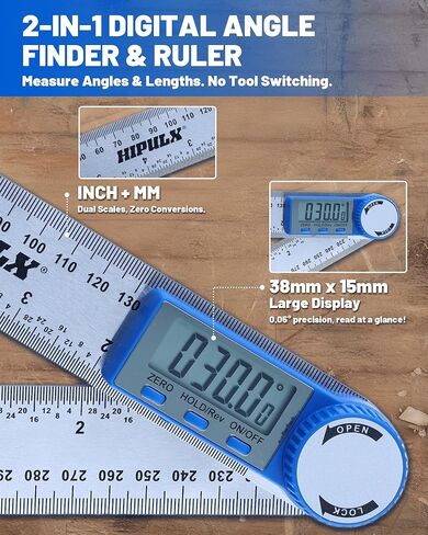 مسطرة تحديد الزوايا الرقمية، أداة تحديد الزوايا من الفولاذ المقاوم للصدأ 2 في 1 مقاس 7 بوصات، منقلة رقمية 360 درجة مع شاشة LCD للأعمال الخشبية والبناء وقياس الزاوية العكسية in Kuwait