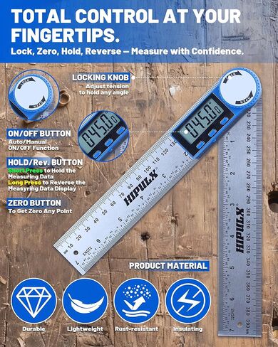 مسطرة تحديد الزوايا الرقمية، أداة تحديد الزوايا من الفولاذ المقاوم للصدأ 2 في 1 مقاس 7 بوصات، منقلة رقمية 360 درجة مع شاشة LCD للأعمال الخشبية والبناء وقياس الزاوية العكسية in Kuwait