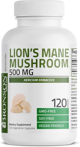 Bronson Lion's Mane Mushroom 500mg Hericium Erinaceus Non-GMO, 60 Vegetarian Capsules in Saudi Arabia