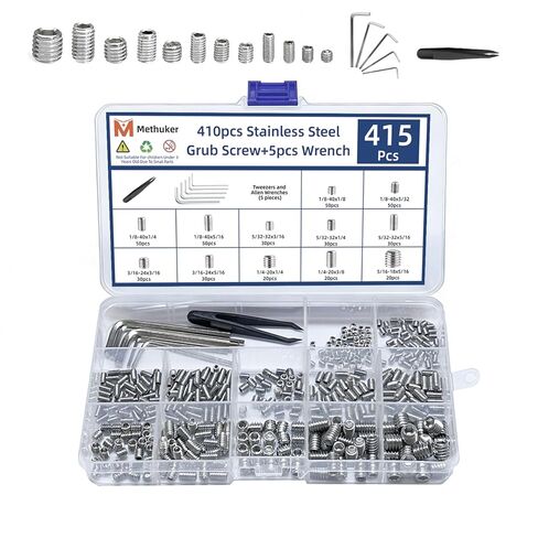مجموعة متنوعة من 415 قطعة من مسامير مجموعة رؤوس ألين، مجموعة براغي سداسية بمقبس سداسي إمبراطوري، تتضمن 5 مفاتيح سداسية وملقاط واحد، لتركيبات الحمام، والأثاث، والإصلاح اليدوي (1/8 بوصة - 40 إلى 5/16 بوصة - 18) in Kuwait