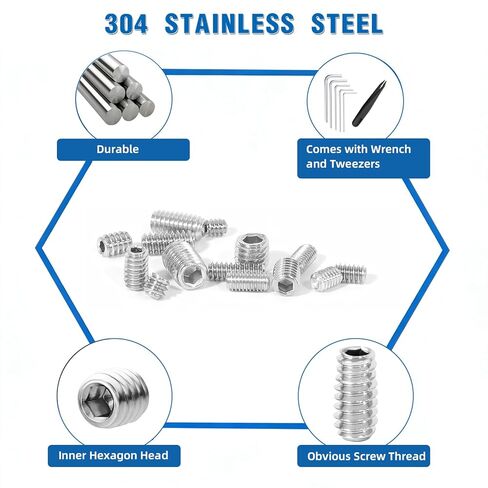 مجموعة متنوعة من 415 قطعة من مسامير مجموعة رؤوس ألين، مجموعة براغي سداسية بمقبس سداسي إمبراطوري، تتضمن 5 مفاتيح سداسية وملقاط واحد، لتركيبات الحمام، والأثاث، والإصلاح اليدوي (1/8 بوصة - 40 إلى 5/16 بوصة - 18) in Kuwait