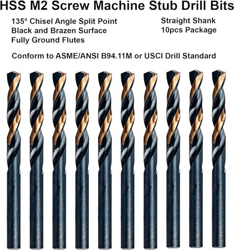 MAXTOOL No.4 10pcs Identical Screw Machine Drills HSS M2 Twist Stub Drill Bits Black-Bronze Fully Ground Straight Shank Short Drills; SMN02H10R04P10 in Saudi Arabia