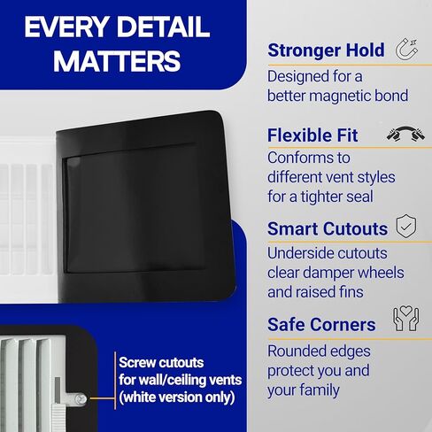 أغطية فتحات تهوية مغناطيسية SEAL360 (3 عبوات)، جيوب للختم الكامل، 5.5 بوصة × 12 بوصة (أبيض) لفتحات الأرضية أو الجدار أو السقف وسجلات الهواء، للمركبات الترفيهية وفتحات التدفئة والتهوية وتكييف الهواء المنزلية وفتحات التيار المتردد، فتحة التهوية غير متضمنة in Kuwait