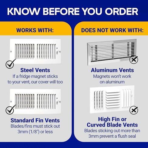أغطية فتحات تهوية مغناطيسية SEAL360 (3 عبوات)، جيوب للختم الكامل، 5.5 بوصة × 12 بوصة (أبيض) لفتحات الأرضية أو الجدار أو السقف وسجلات الهواء، للمركبات الترفيهية وفتحات التدفئة والتهوية وتكييف الهواء المنزلية وفتحات التيار المتردد، فتحة التهوية غير متضمنة in Kuwait