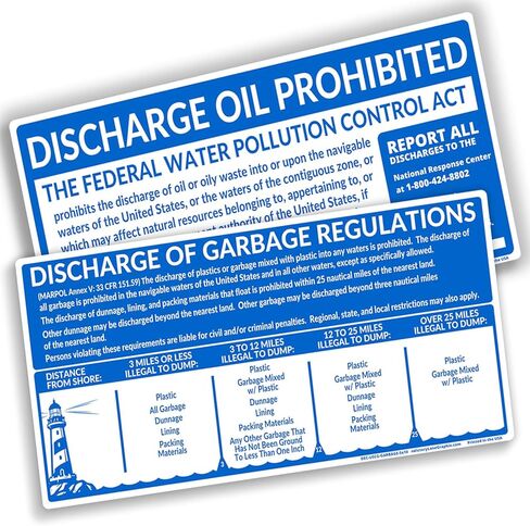 مجموعة الامتثال لملصقات USCG (عبوة من قطعتين) - شارات اللوائح البحرية مقاس 5 × 10 بوصة - لوحات القوارب المطلوبة لتفريغ القمامة والزيوت - فينيل مصفح بالأشعة فوق البنفسجية مقاوم للماء - ملصقات نشر سفينة خفر السواحل in Saudi Arabia