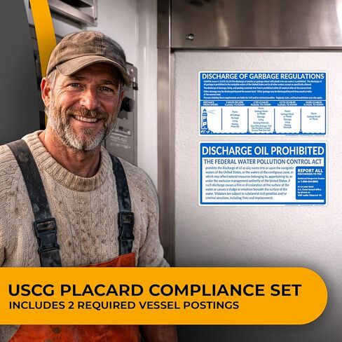 مجموعة الامتثال لملصقات USCG (عبوة من قطعتين) - شارات اللوائح البحرية مقاس 5 × 10 بوصة - لوحات القوارب المطلوبة لتفريغ القمامة والزيوت - فينيل مصفح بالأشعة فوق البنفسجية مقاوم للماء - ملصقات نشر سفينة خفر السواحل in Saudi Arabia