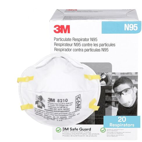 3M معدات الحماية الشخصية جهاز تنفس الجسيمات 8210 + N95 + دخان + غبار + طحن + صنفرة + نشر + كنس (صندوق / 20) in Kuwait