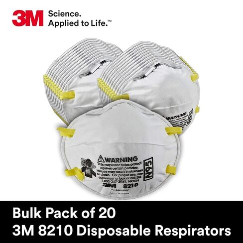 3M معدات الحماية الشخصية جهاز تنفس الجسيمات 8210 + N95 + دخان + غبار + طحن + صنفرة + نشر + كنس (صندوق / 20) in Kuwait