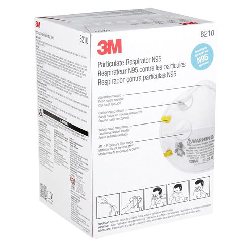 3M معدات الحماية الشخصية جهاز تنفس الجسيمات 8210 + N95 + دخان + غبار + طحن + صنفرة + نشر + كنس (صندوق / 20) in Kuwait