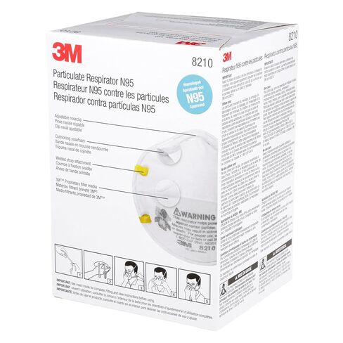 3M معدات الحماية الشخصية جهاز تنفس الجسيمات 8210 + N95 + دخان + غبار + طحن + صنفرة + نشر + كنس (صندوق / 20) in Kuwait