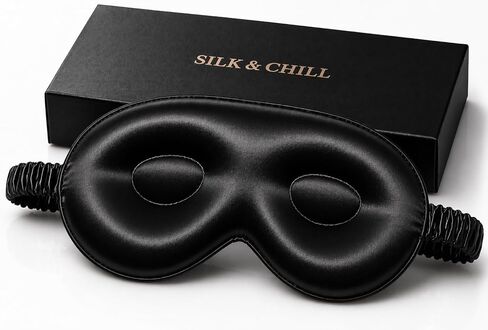 Silk & Chill™ 100% 22 Momme Mulberry Silk Sleep Mask | 3D Contoured Eye Cover | Blackout Sleeping Mask for Women & Men | Silk Eye Mask for Sleep, Travel, and Relaxation [Midnight Black] in Saudi Arabia