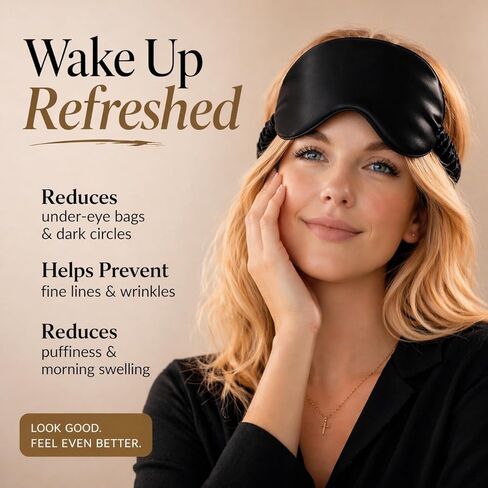 Silk & Chill™ 100% 22 Momme Mulberry Silk Sleep Mask | 3D Contoured Eye Cover | Blackout Sleeping Mask for Women & Men | Silk Eye Mask for Sleep, Travel, and Relaxation [Midnight Black] in Saudi Arabia