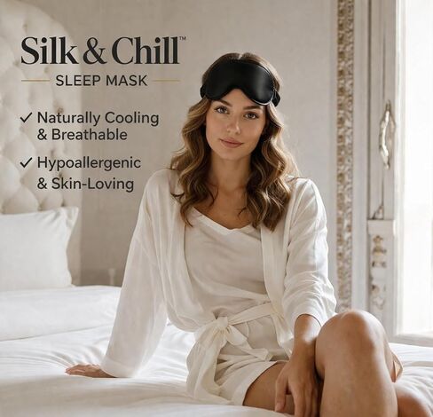 Silk & Chill™ 100% 22 Momme Mulberry Silk Sleep Mask | 3D Contoured Eye Cover | Blackout Sleeping Mask for Women & Men | Silk Eye Mask for Sleep, Travel, and Relaxation [Midnight Black] in Saudi Arabia