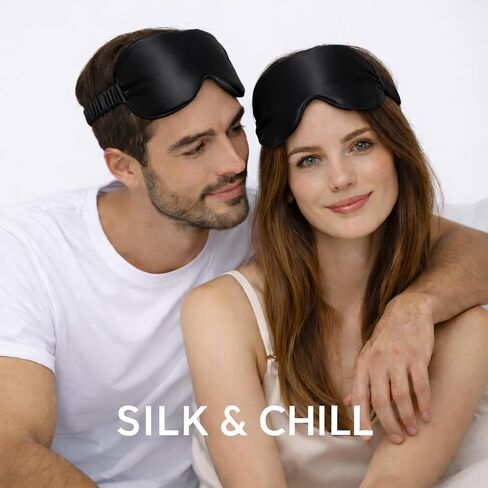 Silk & Chill™ 100% 22 Momme Mulberry Silk Sleep Mask | 3D Contoured Eye Cover | Blackout Sleeping Mask for Women & Men | Silk Eye Mask for Sleep, Travel, and Relaxation [Midnight Black] in Saudi Arabia
