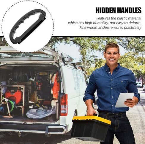 3pcs Foldable Plastic Lithium Battery Case Handles Hidden Solar Panel Knobs, Black Storage Carrying Accessories for Battery Boxes, 8kg Load Capacity in Saudi Arabia