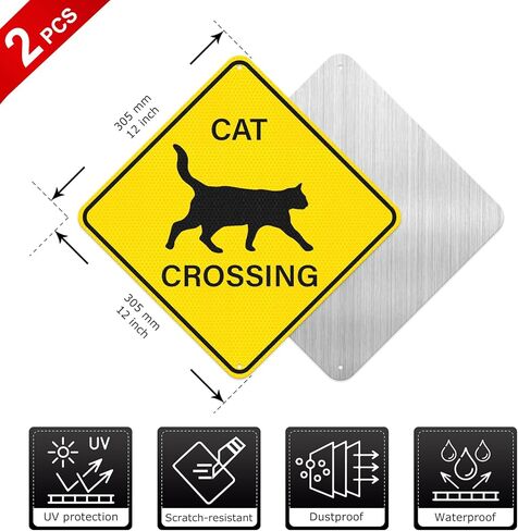 2 Pack Cat Crossing Sign 12" x 12" Engineer Grade Reflective Aluminum Sign Pets At Play Safety Signs for Street Yards Driveways in Saudi Arabia