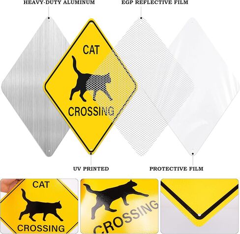 2 Pack Cat Crossing Sign 12" x 12" Engineer Grade Reflective Aluminum Sign Pets At Play Safety Signs for Street Yards Driveways in Saudi Arabia