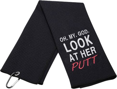 JXGZSO Funny Golf Towels Oh My God Look at Her Putt Embroidered Golf Towels for Golf Bags with Clip (My God Look At T) in Saudi Arabia