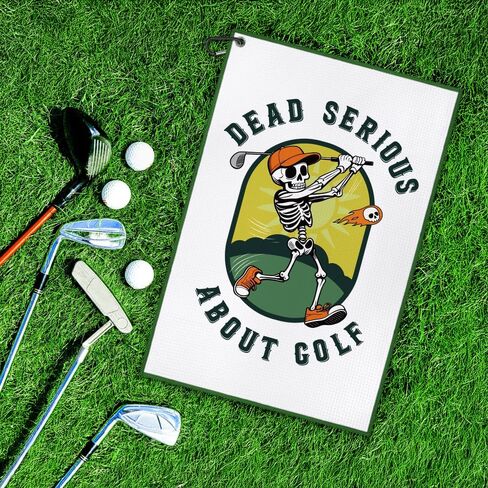 DYJYBMY Dead Serious About Golf Printed Golf Towel with Clip, Funny Skeleton Towel for Men Women, Humorous Funny Gifts for Golfer Golfing Lover, Birthday Golfing Gifts for Family Friend Coworker in Saudi Arabia