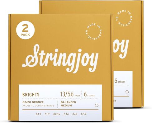 Stringjoy BB1254 Brights 80/20 سلاسل جيتار صوتية خفيفة برونزية، مقياس ضوء 12-54، مجموعة أوتار جيتار صوتية 6 أوتار، نغمة طويلة الأمد، إمكانية تشغيل سلسة، ملحقات جيتار ممتازة in Kuwait