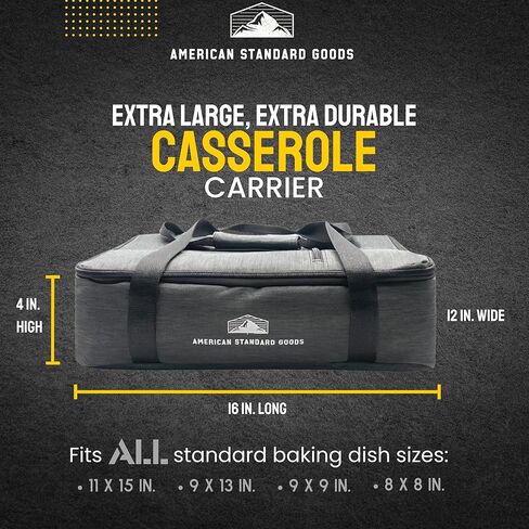 Insulated Casserole Warmer Carrier, 16 in. x 12 in., Gray, Nylon with Carrying Straps and Front Pocket, Large, Fits all Standard Pans Including 9 x 13, Durable in Saudi Arabia