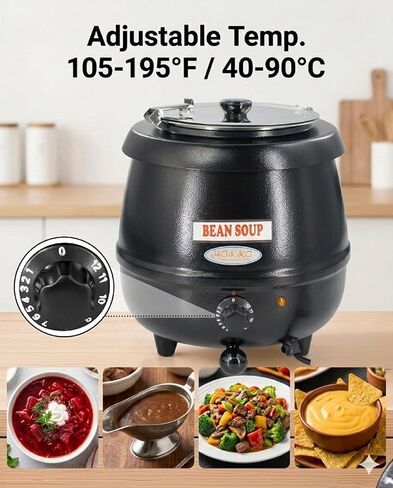 CLIVIA Commercial Electric Soup Warmer Pot, 11qt Stainless Steel Soup Kettle Food Warmer for Catering and Restaurant, Hot Soup Pot Station with Lid and Adjustable Heat Control in Kuwait
