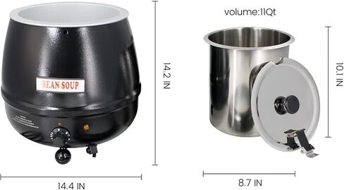 CLIVIA Commercial Electric Soup Warmer Pot, 11qt Stainless Steel Soup Kettle Food Warmer for Catering and Restaurant, Hot Soup Pot Station with Lid and Adjustable Heat Control in Kuwait