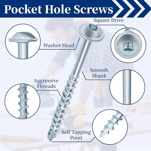 Pocket Hole Screws 2-1/2 Inch, Goobetter Pocket Screws #8 x 2-1/2" 600 Pcs, Washer Head with Square Drive, Coarse Thread Wood Screws, Zinc Plated, for Indoor Use, 100MM Drive Bit Included in Kuwait