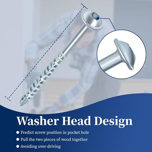 Pocket Hole Screws 2-1/2 Inch, Goobetter Pocket Screws #8 x 2-1/2" 600 Pcs, Washer Head with Square Drive, Coarse Thread Wood Screws, Zinc Plated, for Indoor Use, 100MM Drive Bit Included in Kuwait