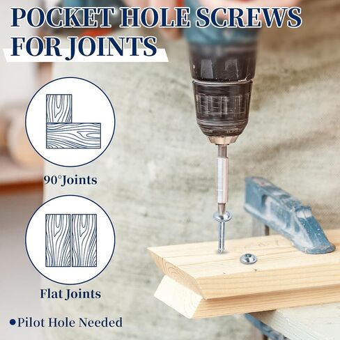 Pocket Hole Screws 2-1/2 Inch, Goobetter Pocket Screws #8 x 2-1/2" 600 Pcs, Washer Head with Square Drive, Coarse Thread Wood Screws, Zinc Plated, for Indoor Use, 100MM Drive Bit Included in Kuwait